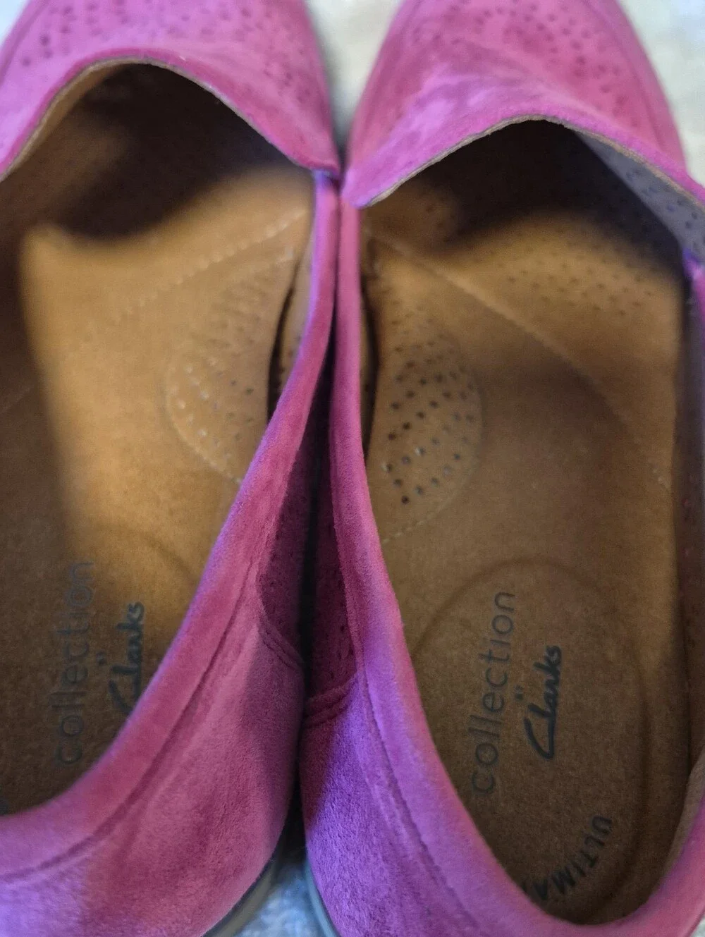 Clarks Magenta Suede Laser-Cut Loafers